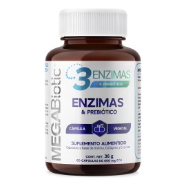 Enzimas Megabiotic 60 Cápsulas Bromelina Lipasa Sin Sabor