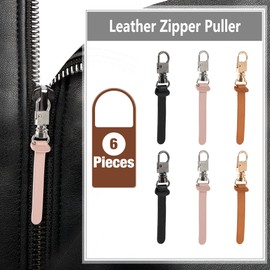 Deoward Zipper Pull Replacement Leather Handle Repair Zipper Tab for Luggage, Backpacks, Suitcases, Jackets, Purses, Handbags (6 PCS)