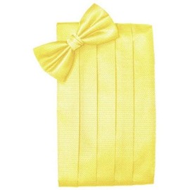 Lemon Yellow Herringbone Cummerbund and Bow Tie Set - Pocket Square Option: Choose Pocket Square Option...