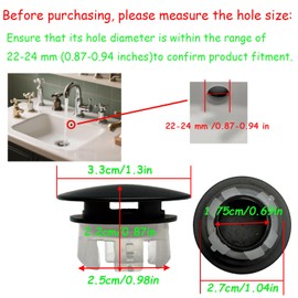 2 Pack Sink Overflow Cover Basin Trim Copper Bathroom Sink Rings,Bathroom Kitchen Dual Layer Insert Sink Basin Overflow Trim Ring Insert in Hole Round Caps(Black)