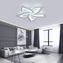 Goeco Dimmable Ceiling Light, White 5-Petals Flower Design Flush Mount Ceiling Lights Fixture, 3000K-6500K LED Acrylic with APP/Remote Control for Bedroom, Dining Room, Living Room, Kitchen