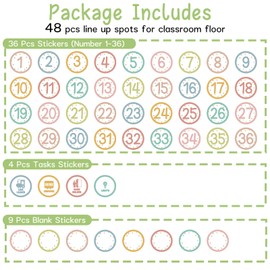 Line up Spots for Classroom Floor 48Pcs Floor Number Stickers for Classroom Must Have Waterproof Numbers Stickers for Back to School Kindergarten Preschool Elementary Class Supplies