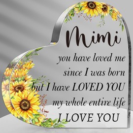 Hiipeenow Mothers Day Gifts for Mimi, Acrylic Heart Sign Presents, Birthday Christmas Valentines Day Gifts for Mimi Grandma, Grandmother from Grandchildren