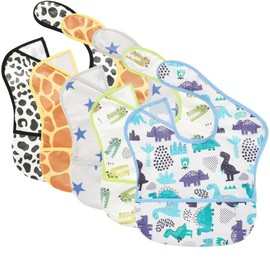 TSD Baby Bibs Waterproof Feeding Bibs 5pack Adjustable Mealtime Poctet Bib for Newborn Toddler Infant Easy Clean Durable Baby Essentials Shower Gift