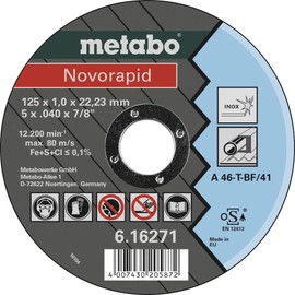 Metabo Novorapid Inox cutting discs 1 piece (free of iron, sulfur and chlorine; hard, quality: A 46-T, 12200 / min) 616271000