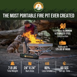 Fireside Outdoor Portable Fire Pit for Camping, Outdoor Fire Pit for Backyard, Portable Outdoor Fire Pit with Heat Protect, Standing Fire Pit Outside for Camping, Camping Fire Pit,8 lb Weights-24 inch