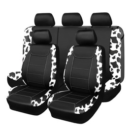 Flying Banner car seat Covers Protects Water Proof Faux Leather Carbon Fiber Front and Rear Bench (Cow Black, Full Set - 8PCS)