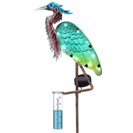 SUNNYPARK Heron Rain Gauge Solar Stake Outdoor, 43’’ Solar Rain Gauge LED Lights with Rainfall Gauge for Garden, Yard, Lawn, Pathway, Patio