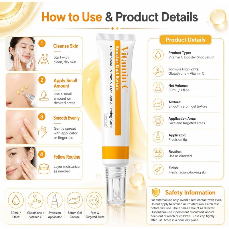Vitamin C Booster Shot Serum for Face with Glutathione, Niacinamide