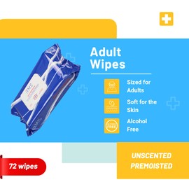 RMS BRANDS Pack of 8 Disposable Adult Wet Wipes or Washcloths 8” X 12” Extra Soft Non-Irritating Adult Wipes for Incontinence with Aloe Vera & Lanolin for Multipurpose Cleansing (72 Count)