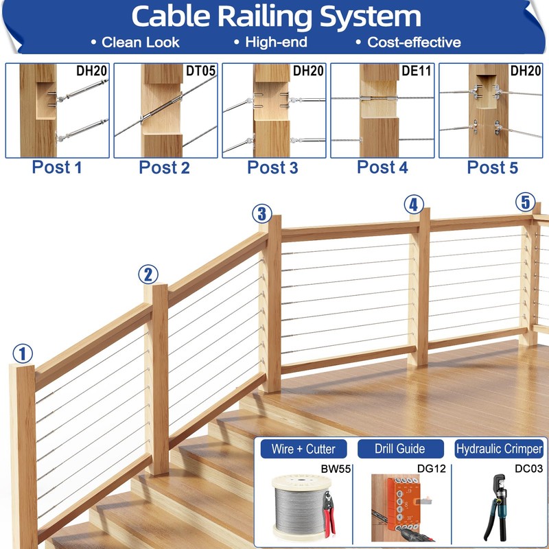 Steel DN Mate 10 Sets Cable Railing Kit Fit for