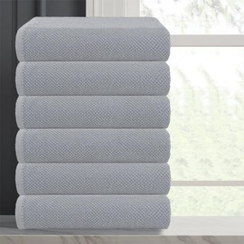 CASA COPENHAGEN Popcorn Textured 6 Pieces Small Bath Towel Set - Grey Voilet, 24" x 48", 550 GSM 6 Bath Towel Rough & Tough Use Cotton Towels Gift Set for Bathroom