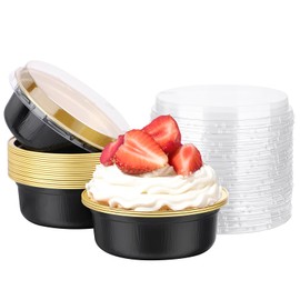 Beasea Disposable Ramekins with Lids, 20 Pack 8.8oz 260ml 4 Inch Round Foil Disposable Cups Cupcake Baking Cups Mini Pudding for Party Color