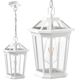 VIANIS White Outdoor Pendant Lights, Modern Hanging Outside Lights Lantern, Aluminum Porch Lights Outdoor Ceiling, Outside Chandelier for Porch with Clear Glass for House, Doorway