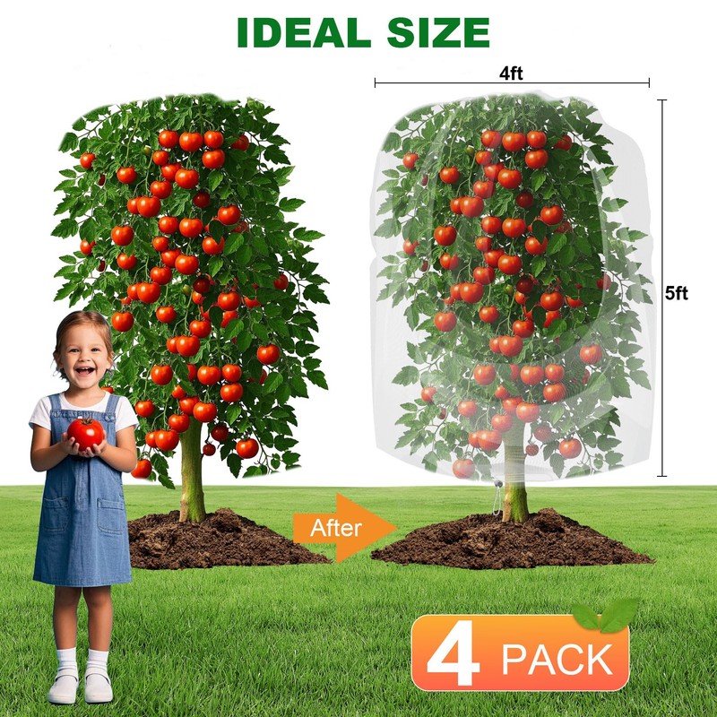 4 Pack Bird Netting for Fruit Trees 4ftx5ft with Drawstring