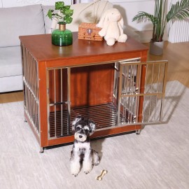 RYpetmia 38" Wooden Dog Cage Heavy Duty Pet Kennel Metal End Table Furniture
