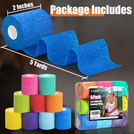 Upgraded 9-Pack Self Adhesive Bandage Wrap – 2 Inches × 5 Yards Elastic Cohesive Bandage Wrap, Self Sticking Vet Wrap, Stretch Sports Athletic Wrap Self-Adhering Adherent Wrist Tape (Multi Color)