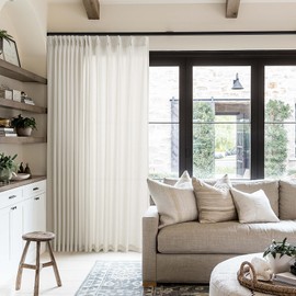 Pinch Pleat Linen 100 Inch Wide Curtains 90 Inches Long for Living Room Light Filtering Semi Sheer Boho Farmhouse Greige Pleated Curtain Hooks Rings for Patio Sliding Door Dining Room Large Window