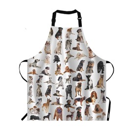 Moslion Aristocratic Dog Apron,Different Type of Cute Dogs White Background Apron,Adjustable Neck Bib Apron for Men Women,Suitable for Kitchen Cooking Waitress Chef Apron
