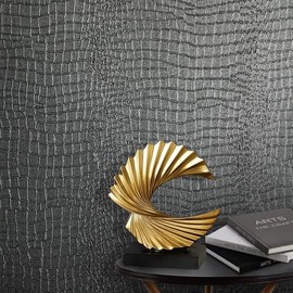 Zeeko Black Peel and Stick Wallpaper 17.3" X 984" Removable Crocodile Wallpaper Embossed Contact Paper Textured Wall Paper for Cabinet Bedroom Bathroom