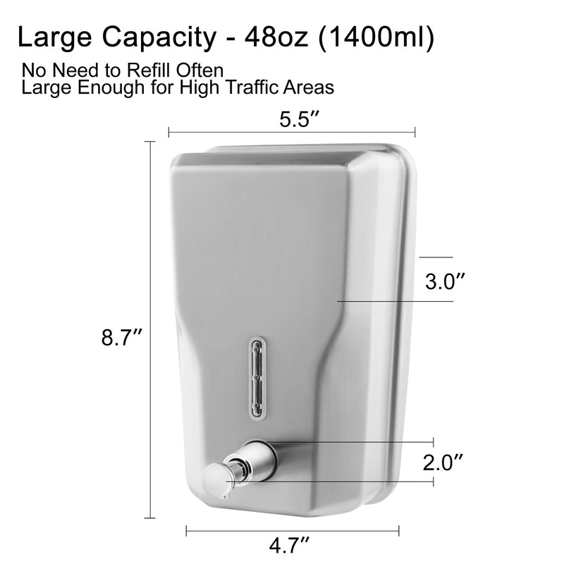 VANNSOO Wall Mount Stainless Steel Soap Dispenser for Bathroom, 48oz