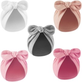 DRESHOW BQUBO Newborn Baby Girls Hats Turban Hat Hospital Hat Baby Cotton Beanie Infant Big Bow Hats for Boys Girls 0-24 Months