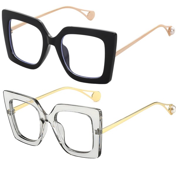 Teumire Oversized Square Blue Light Blocking Glasses for Women Thick