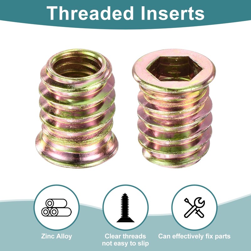 sourcing map 60Pcs Threaded Inserts, 5/16"-18x43/64" Zinc Alloy Hex Socket