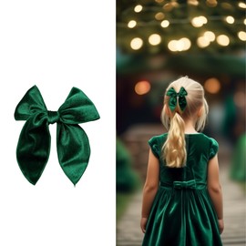 Elegant Velvet Girl Hair Bow - Christmas Girl Hair Bow (Green)