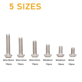 T10 Screws,binifiMux 60pcs M3 Button Head Torx Security Screws Assortment Kit w T10 Wrench, Stainless Steel, M3x4mm/ 6mm/ 8mm/ 10mm/ 12mm/ 16mm, Tamper Proof Screws
