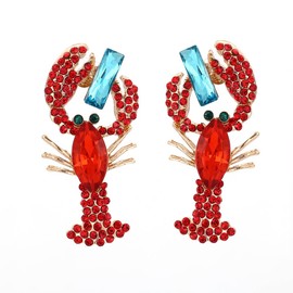 Rhinestone Lobster Crayfish Dangle Earrings Sparkly Crystal Animal Ocean Statement Earrings Bohemia Beach Vacation Jewelry-A