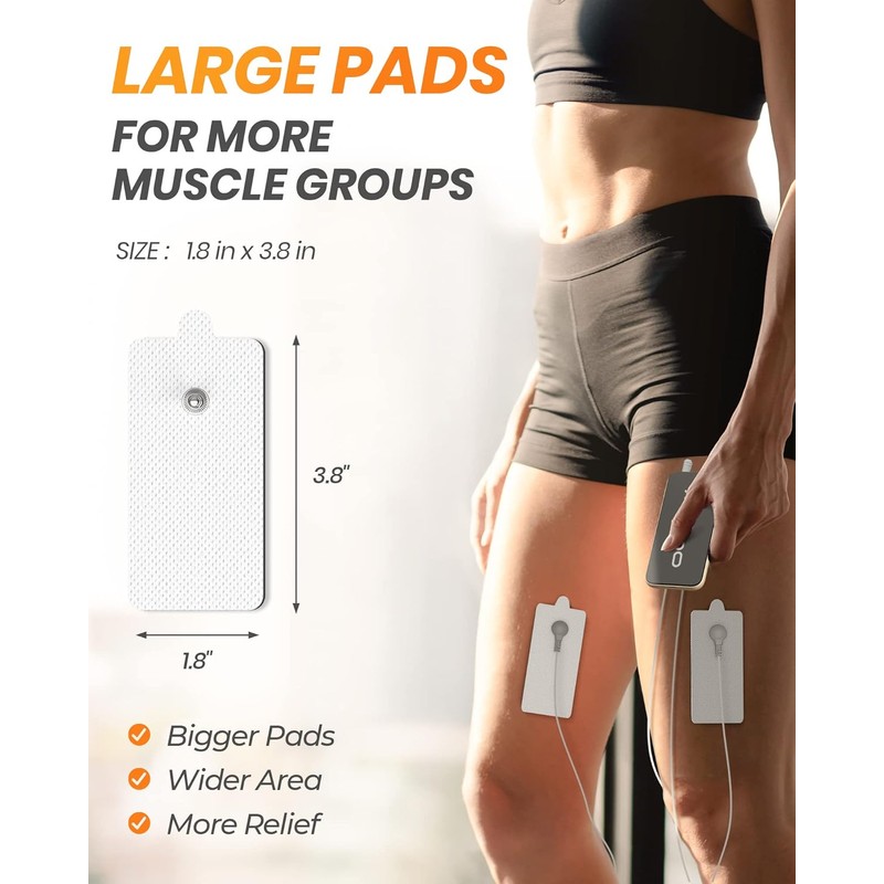 10-Pack TENS Unit Replacement Pads, Rectangular Snap TENS Electrode Pads