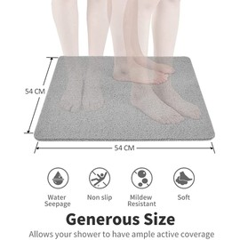 Non-Slip Shower Mat, 53 x 53 cm, Soft Comfort Safety Bath Mat, Antibacterial Bath Mat with Drainage Holes, Non-Slip Shower Mat for Bathtub and Wet Areas