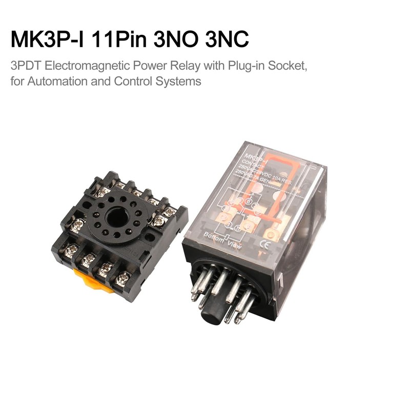 Baomain 24VAC Electromagnetic Power Relay, AC Relay, 3PDT 11-Pins 3NO3NC,