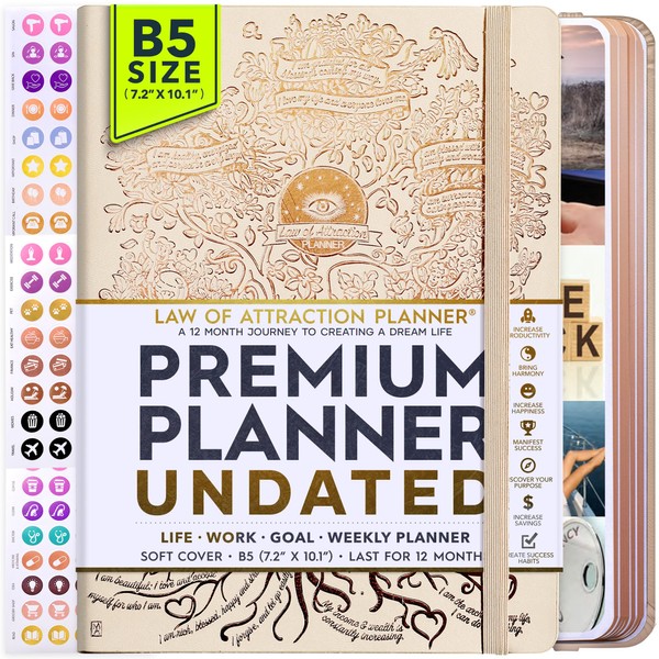 Life Planner - Undated Deluxe Weekly, Monthly Planner, a 12