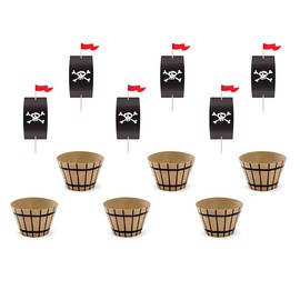 PartyDeco ZFM3 Pack of 6 Pirate Themed Cupcake Wrappers with Toppers, Brown, One Size
