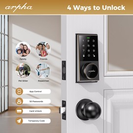 Arpha Keyless Entry Door Lock with 100 Codes - Electronic Keypad Deadbolt for Front Door - Electronic Door Lock with Anti Peeping Password - Touch Locking Auto Lock - Easy Install Zinc
