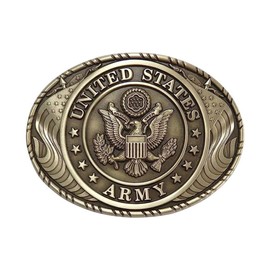 Indiana Metal Craft US Army Crest Double USA Flag Solid Brass Buckle with Belt - MADE IN USA (Buckle with Belt)