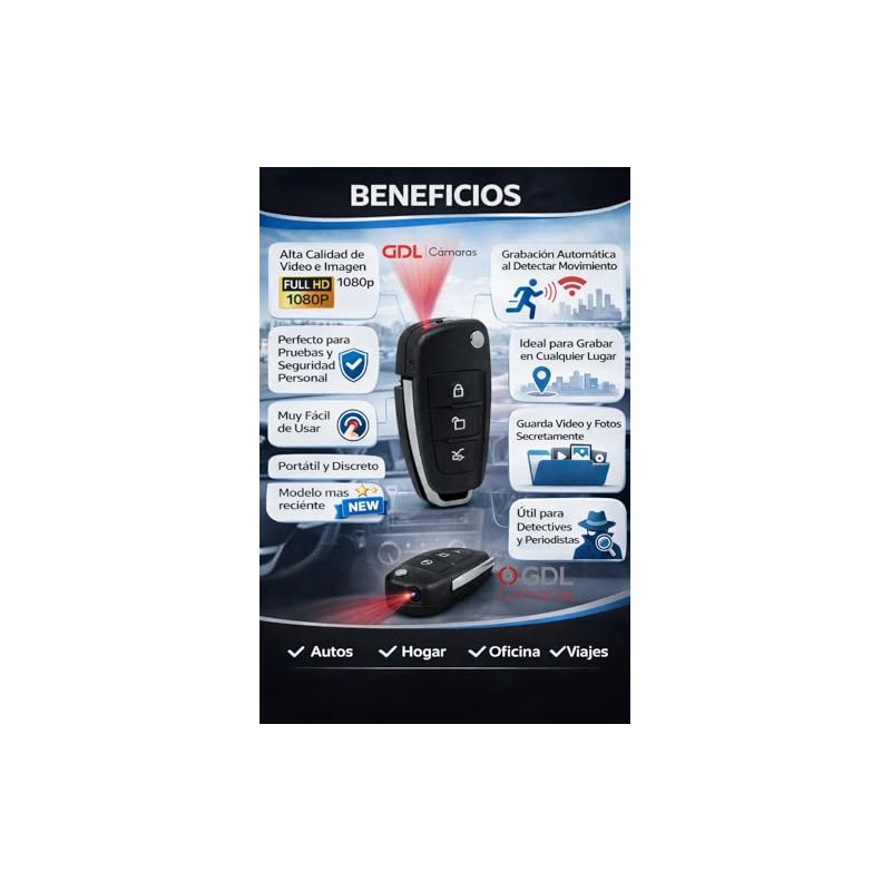 Mini Camara Espia Llavero Camara Oculta Control Alarma HD 1080P
