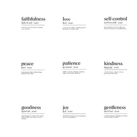 Fruit of the Spirit - Christian Inspirational Wall Art, Motivational Scripture Wall Decor Print- For Home Decor, Church Decor, Living Room Decor or Office Decor, Unframed - 8x10 (set of 9)