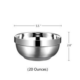 Yalilong Set of 2 Heat Insulated Stainless Steel Bowls, SUS 304, Double Walled Multipurpose, Perfect Snack Bowls for Serving Ice Cream or Hot Soup, Cereal, Rice, Noodles, Salad (20 ounces)