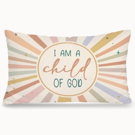 LIANGW Boho Sun Christian Nursery 12x20 Pillow Cover, Christian Home Decor, I Am A Child of God Bible Verse Decorative Throw Pillow Covers Pillowcases for Children Kids Playroom Bedroom Decor
