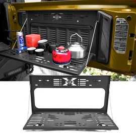 NKCELL POWER Tailgate Table Stainless Steel Black Rear Foldable Shelf for Wrangler JK JKU 2007-2017 & JL JLU 2007-2024 2/4 Door High Load-Bearing Capacity Storage Cargo Luggage Holder Carrier