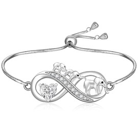 Fenthring Elephant Bracelet Sterling Silver Infinity Heart Bracelet Elephant Bracelets for Women Mom Adjustable Womens