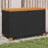 vidaXL Black Poly Rattan Patio Storage Box with Acacia Wood