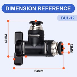 Bwintech 5 Pcs 12mm Pneumatic Ball Valve Push to Connect Fittings BUL Air Flow Control Valve Straight Quick Connect Air Hose Fittings
