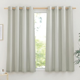 PONY DANCE Linen Look Semi-Transparent Living Room Curtains, Short, Set of 2, H 145 x W 140 cm, Linen Curtains in Country House Style, Kitchen Curtains with Eyelets, Linen Curtains, Light Grey