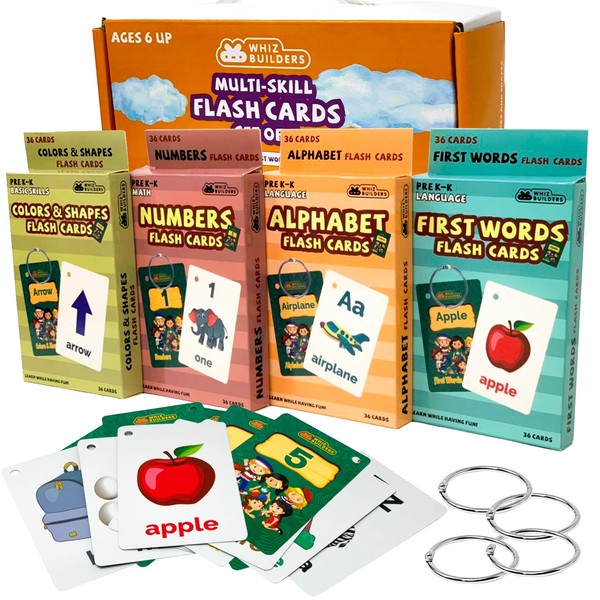 144 Flash Cards for Toddlers 2 3 4 5 Years, ABC Alphabet Letters, Colors & Shapes, 1-100 Math Numbers, First Sight Words for Vocabulary Baby Learning, Kindergarten Preschool Kids, Boys & Girls