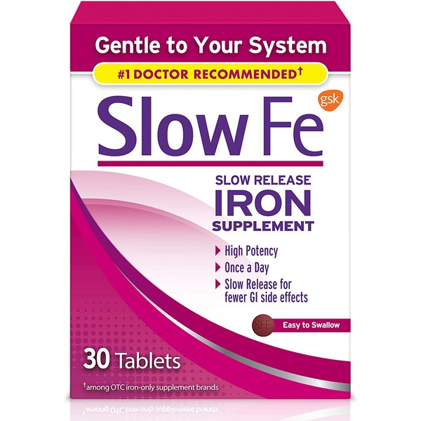 Slow Fe Iron Supplement tablets for Iron Deficiency, 45mg, 30 Count (Pack of 3)