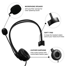 MaximalPower Computer Headset Single Sided with Microphone Soft One Ear Cup with T-Pad Headset Sound Volume Control for Laptop, Skype, Zoom, Webinar, Call Center, Office (3.5mm Jack)